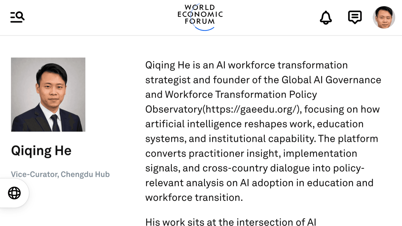 World Economic Forum Agenda contributor profile for Qiqing He