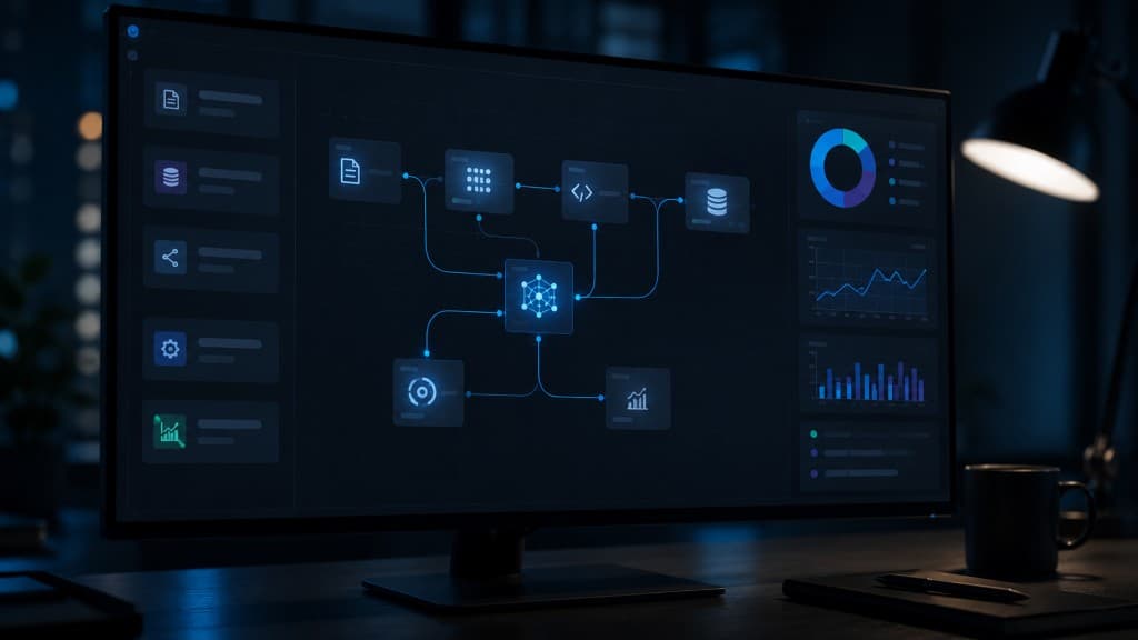 Conceptual visualization of an AI governance operating model with data flows and controls